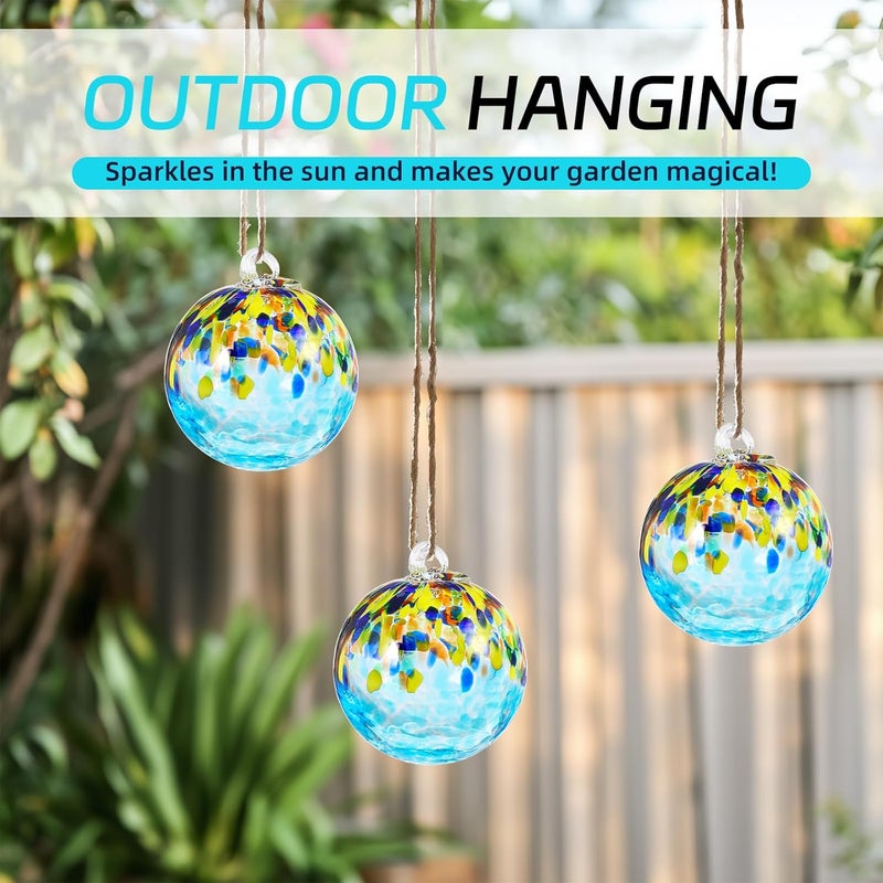 VOREEN 4" Hanging Glass Garden Gazing Ball Hand Blown Glass Witch Ball Christmas Ornament Friendship Balls for Outdoor Garden Patio Window Home Décor, Gift for Mom Wife Friend, Blue Ocean - Image 2